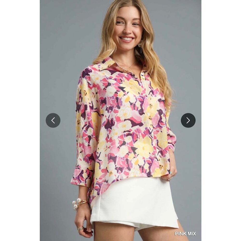 Umgee - Water Color Button-up Blouse - Large - Picture 3 of 6